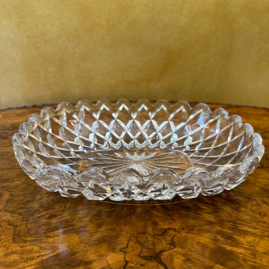 Vintage Crystal Cut Rectangle Shallow Bowl