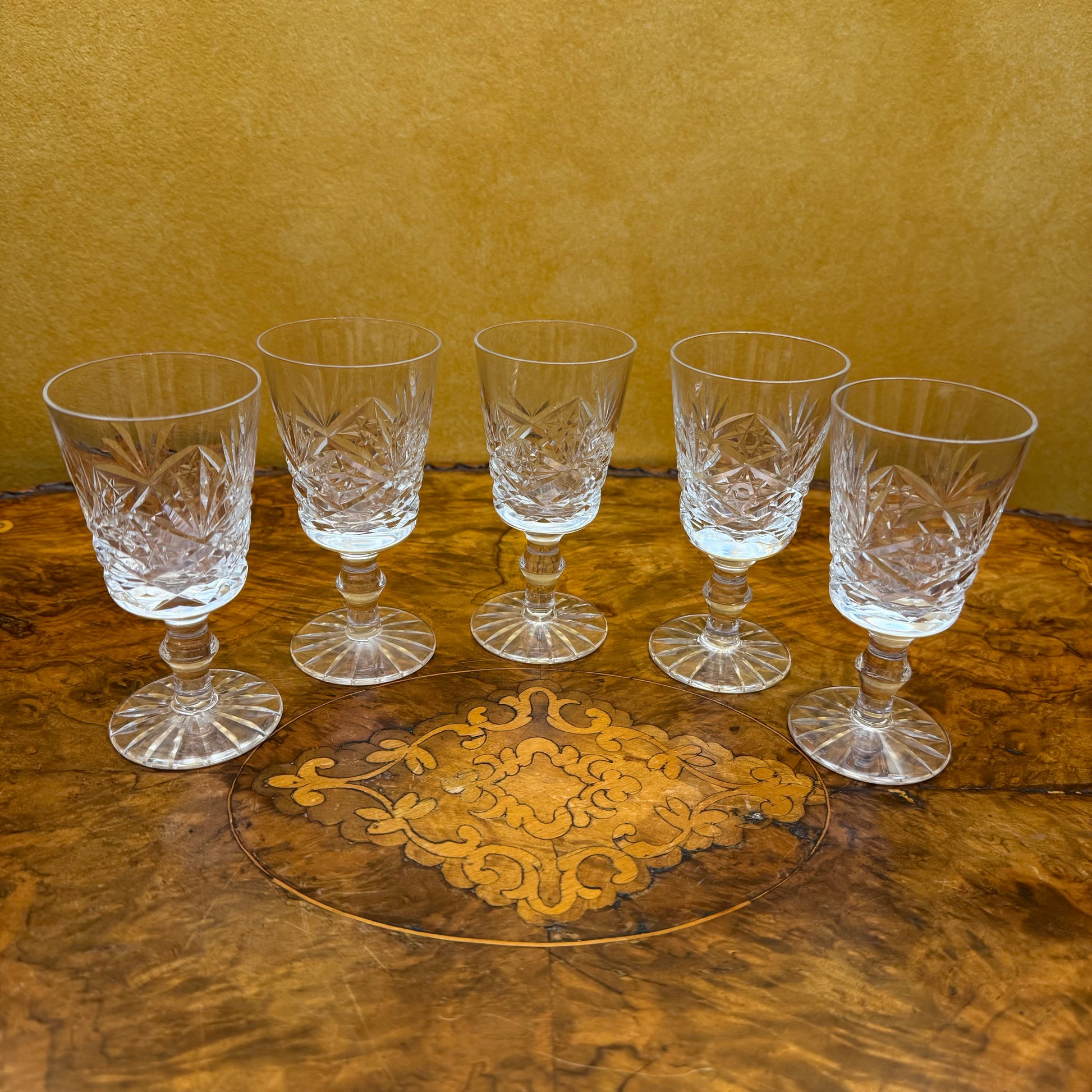Crystal Cut Sherry Glasses Set Of Five 