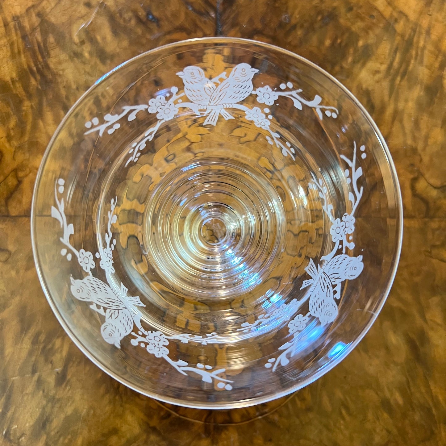 Crystal Etched Birds Desert Bowl