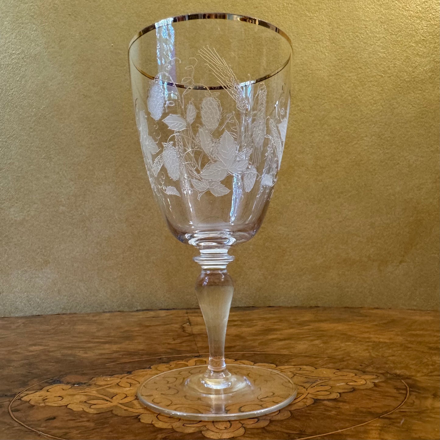 Crystal Etched Grapes & Wheat Design Goblets