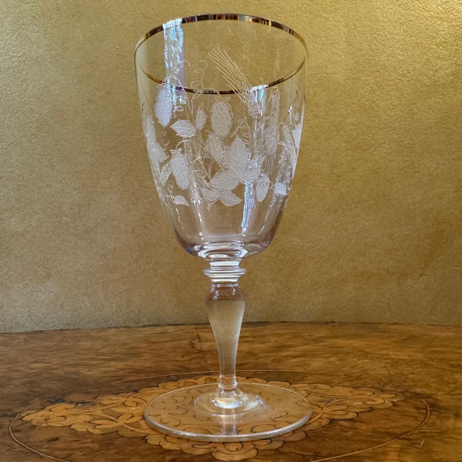 Crystal Etched Grapes & Wheat Design Goblets
