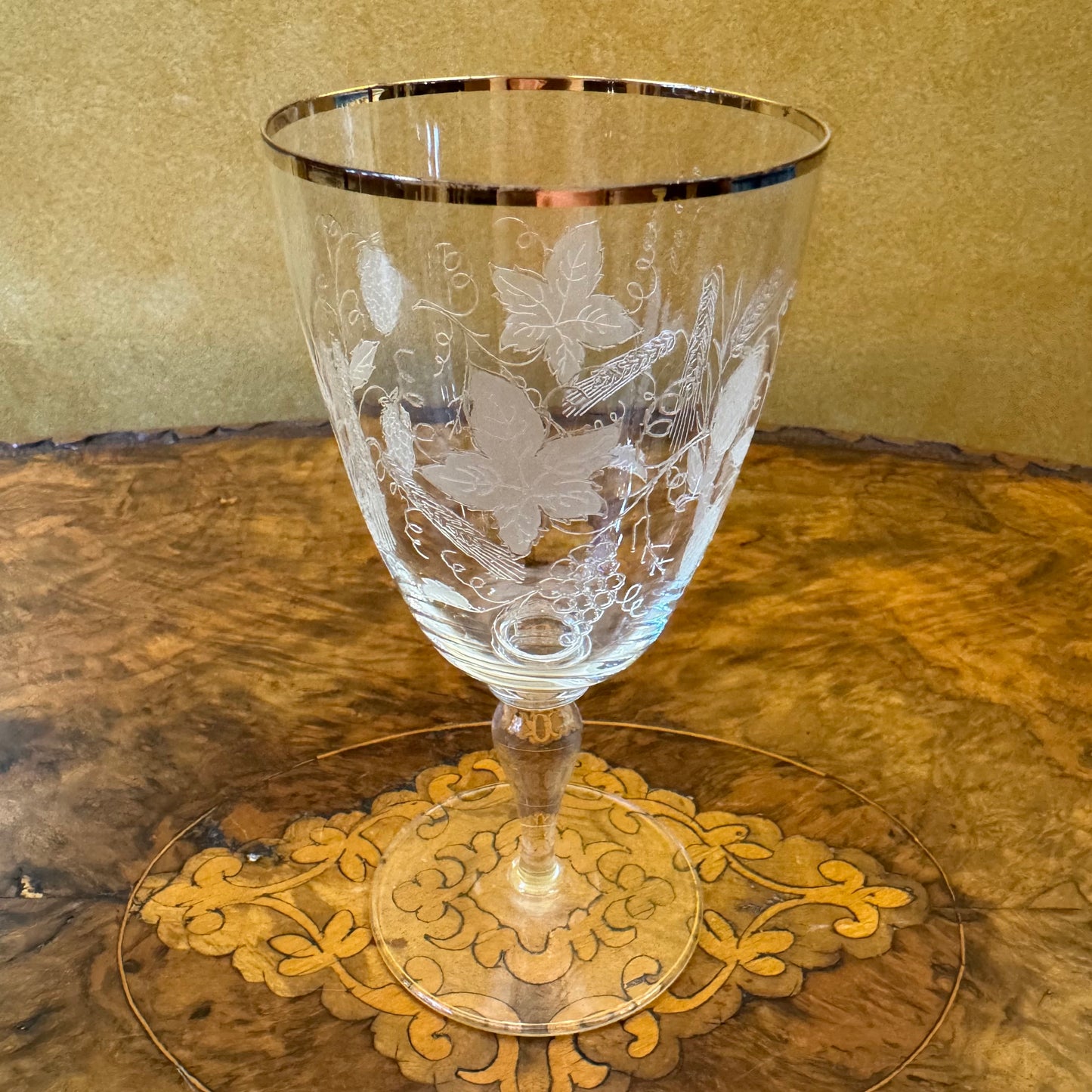 Crystal Etched Grapes & Wheat Design Water Goblets