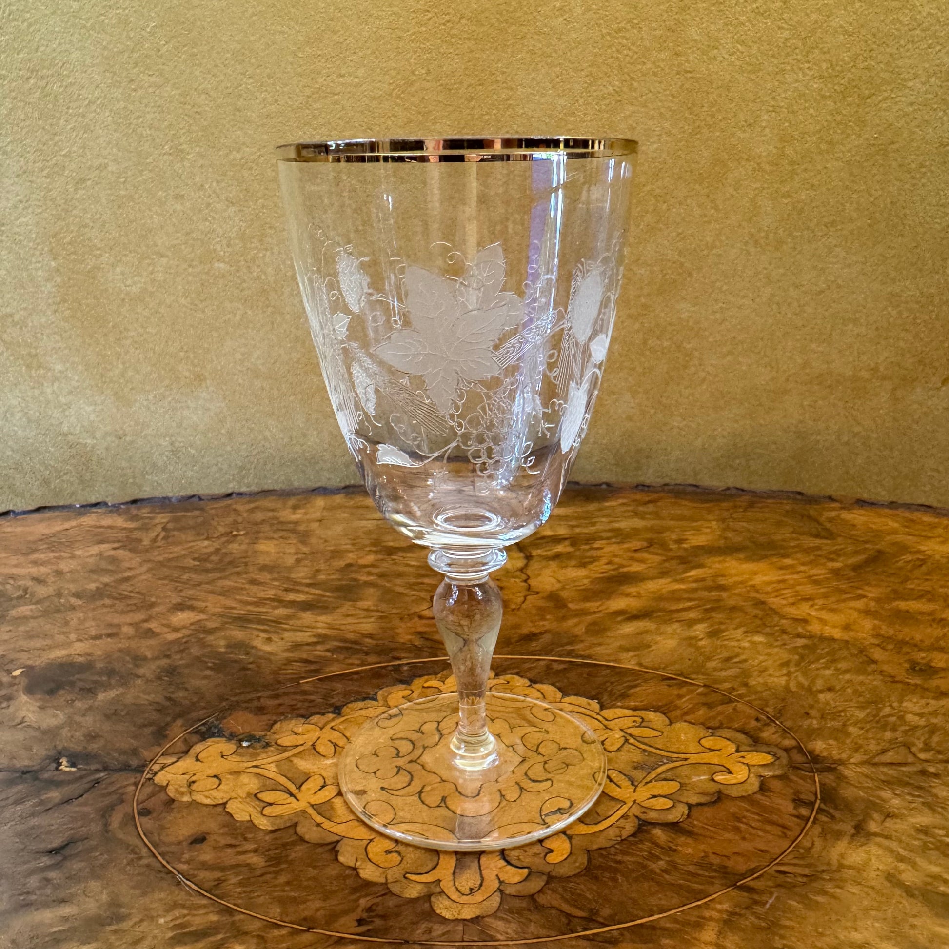 Crystal Etched Grapes & Wheat Design Water Goblets Set 
