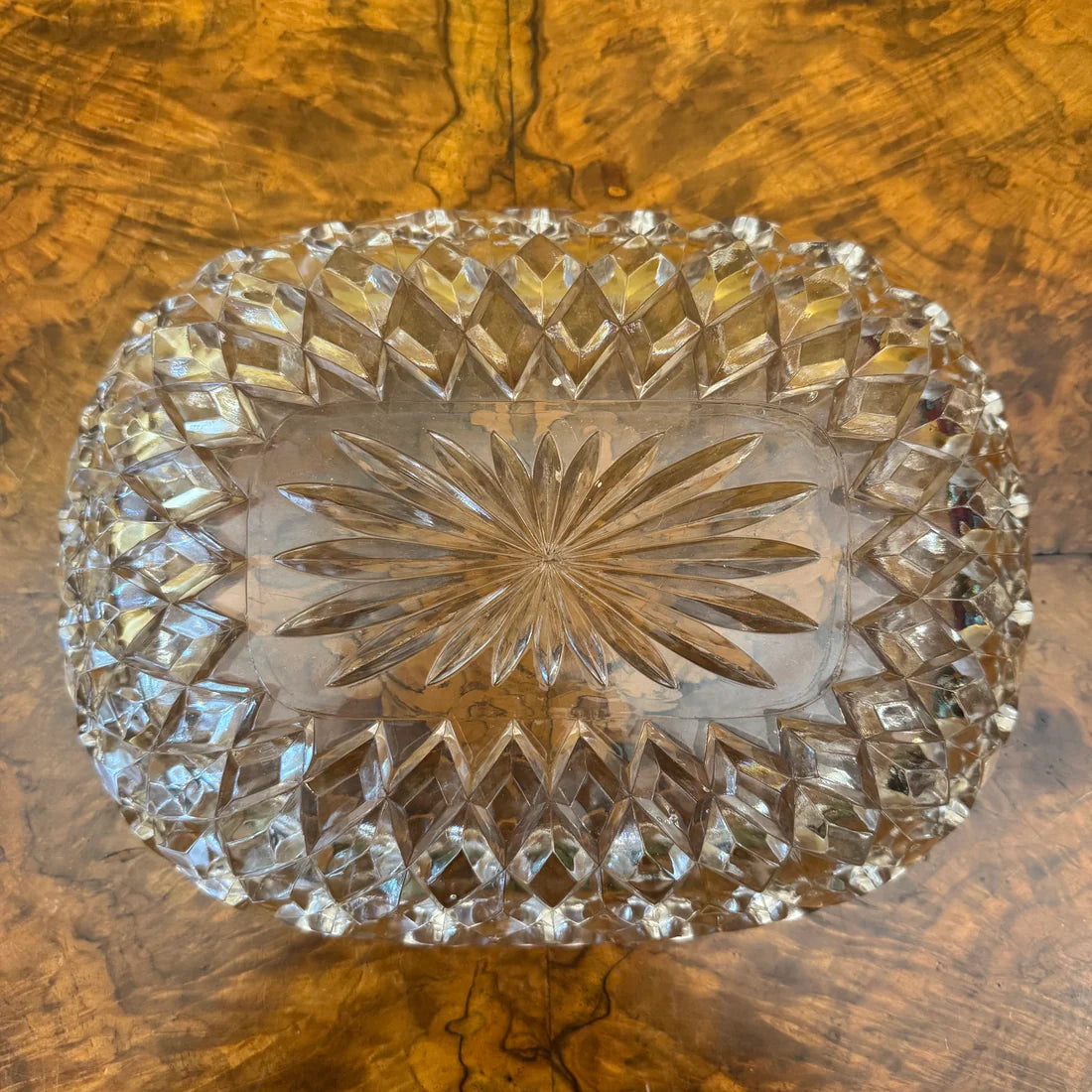 Vintage Crystal Cut Rectangle Shallow Bowl