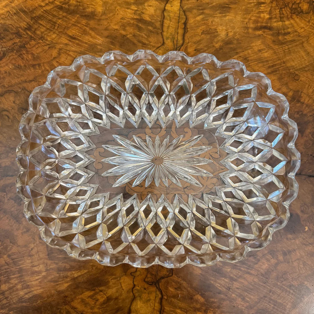 Vintage Crystal Cut Rectangle Shallow Bowl