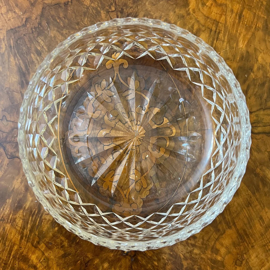 Vintage Crystal Round Diamond Cut Bowl