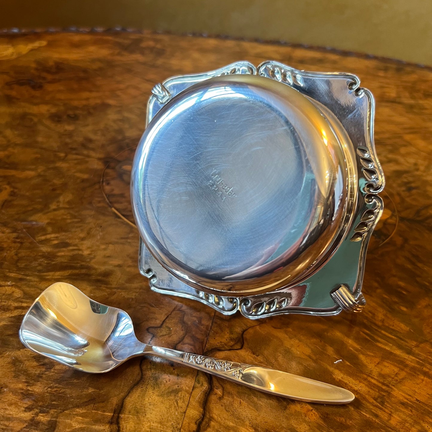 Cusader Silver Plated Sugar Bowl With Spoon