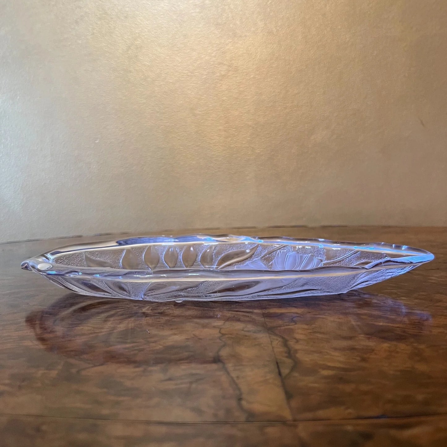 Floral Design Glass Leaf Shape Platter Dish
