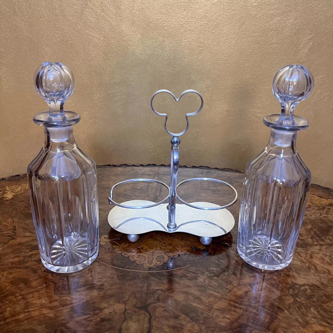 Early 20th Century Crystal Decanters With Silver Plated Holder