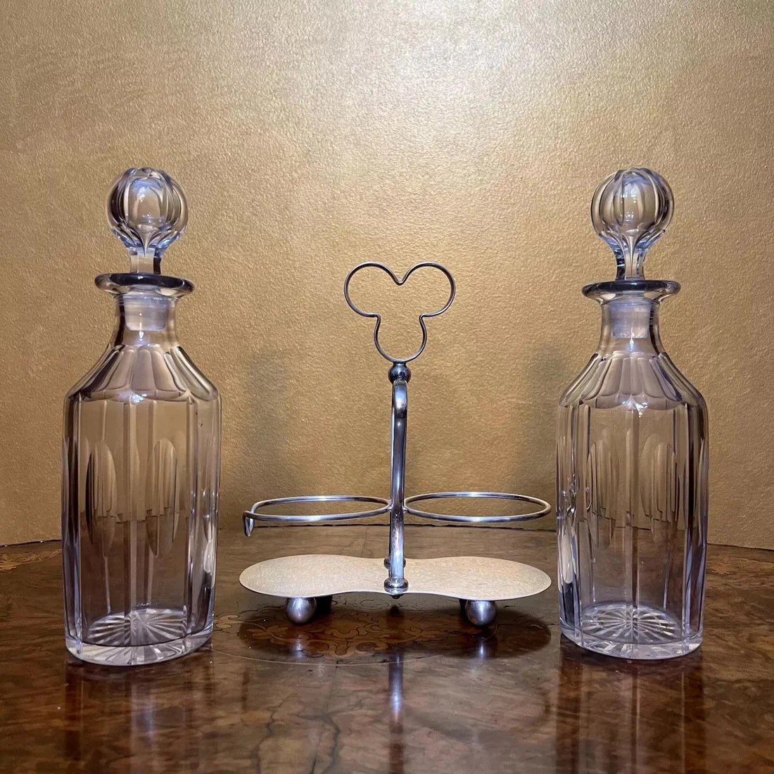 Early 20th Century Crystal Decanters With Silver Plated Holder