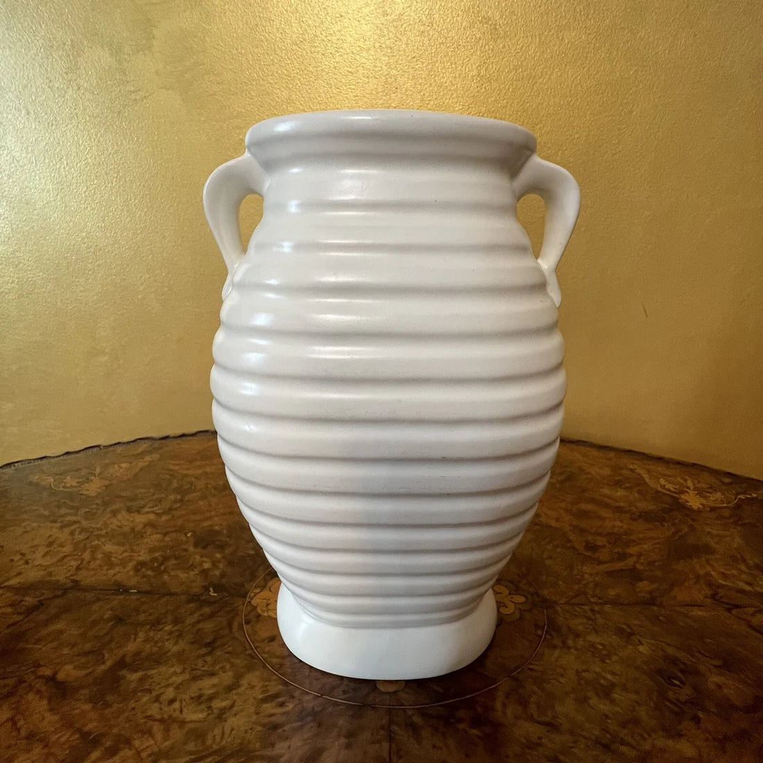 Embossed White Vase With Handles