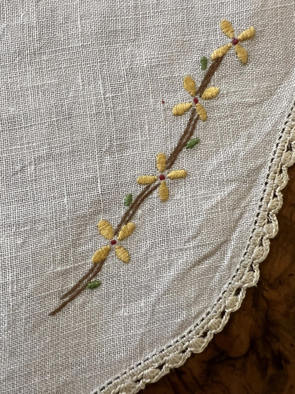 Vintage Linen Embroidered Floral Doily
