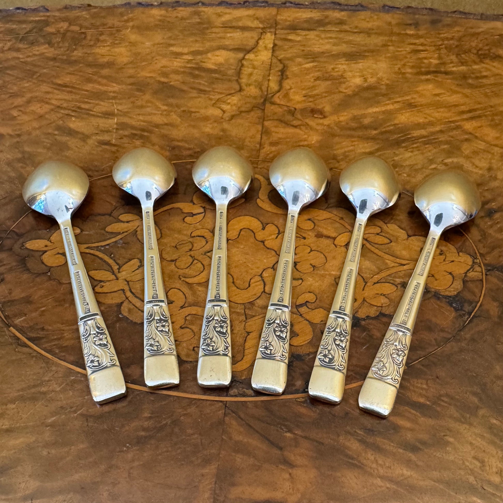 English Sheffield Springtime Silver Plate Tea Spoons 
