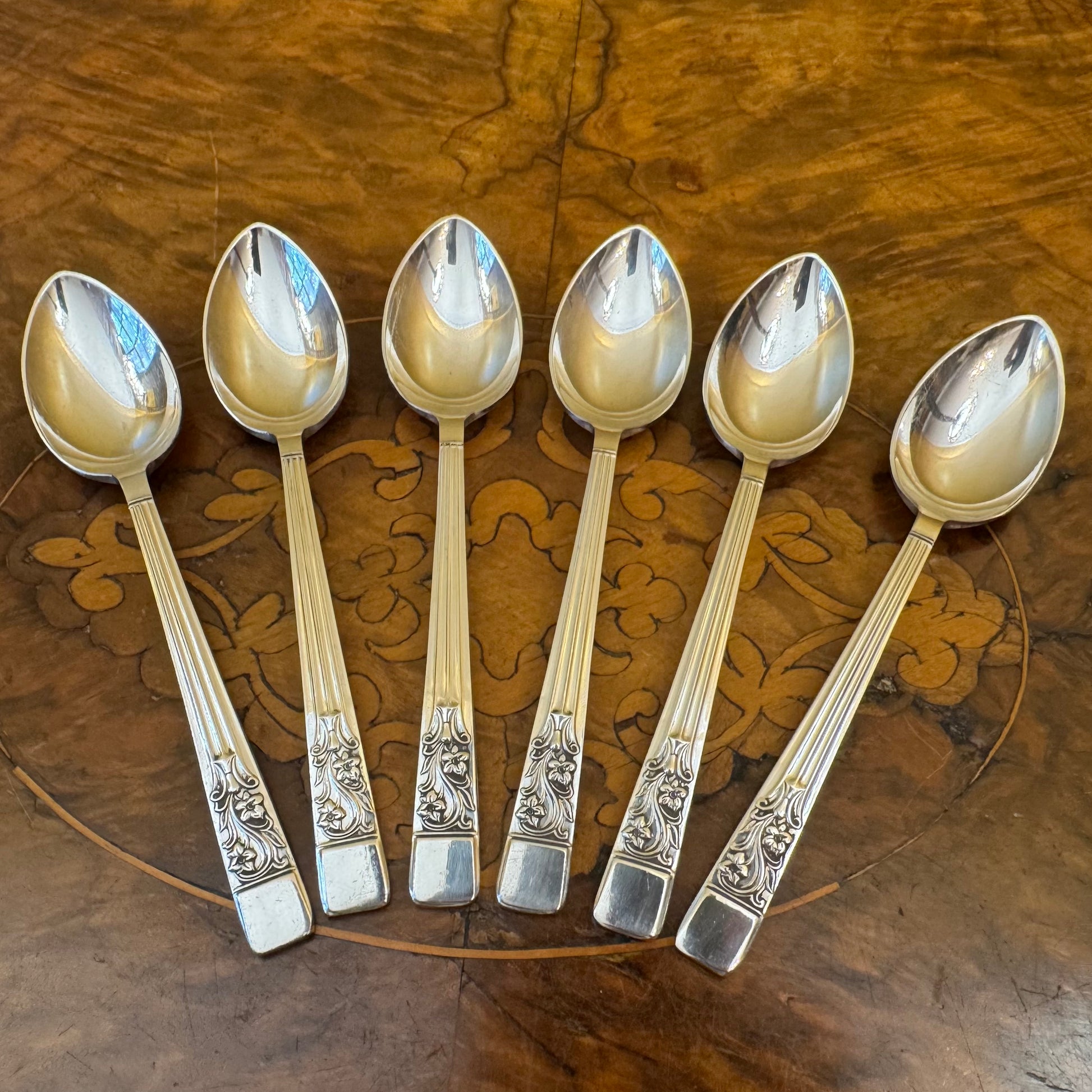 English Sheffield Springtime Silver Plate Tea Spoons Set 