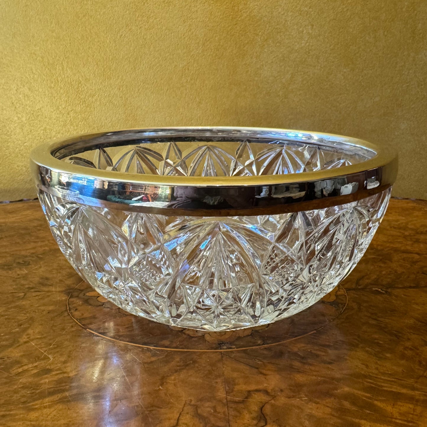 English Silver Plate Rim Crystal Bowl 