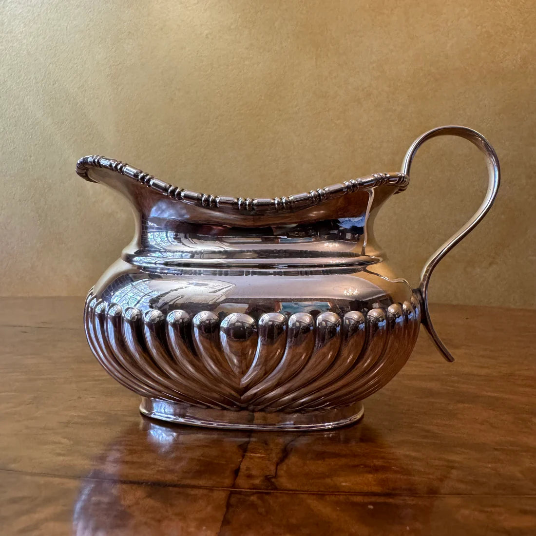Antique English Silver Plated Three Piece Tea Pot Milk & Sugar Set