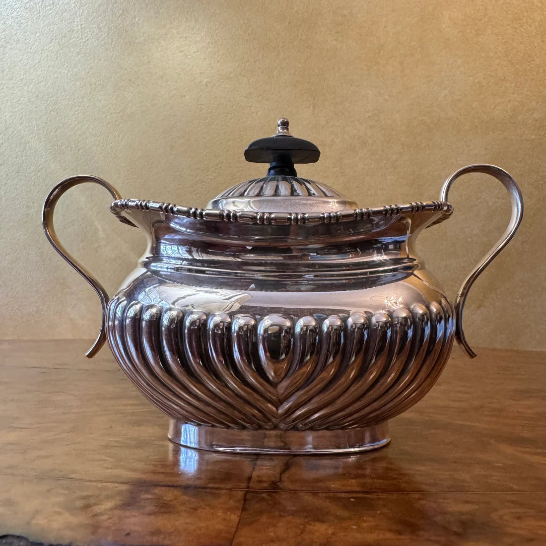 Antique English Silver Plated Three Piece Tea Pot Milk & Sugar Set