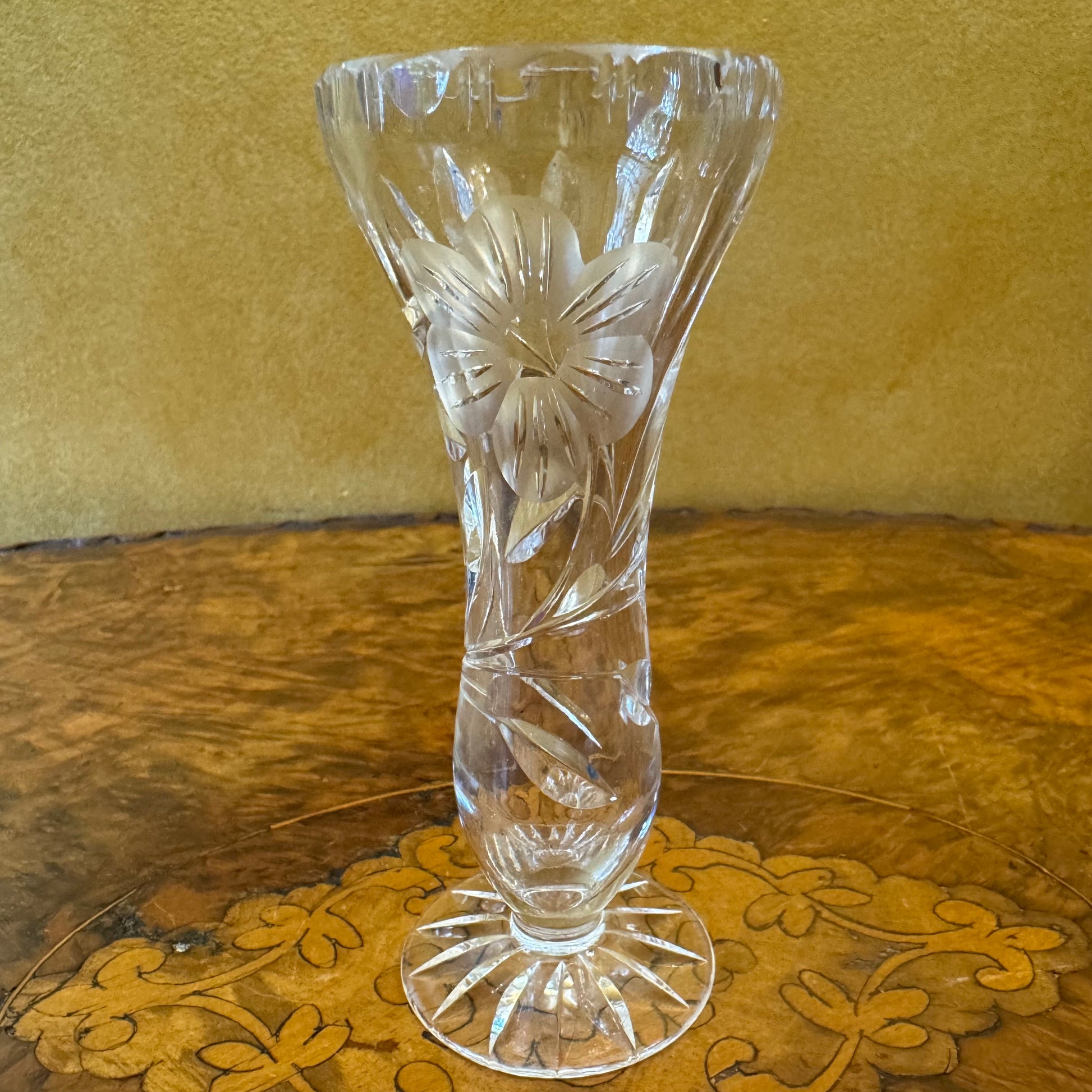 Etched Floral Cut Bud Vase 