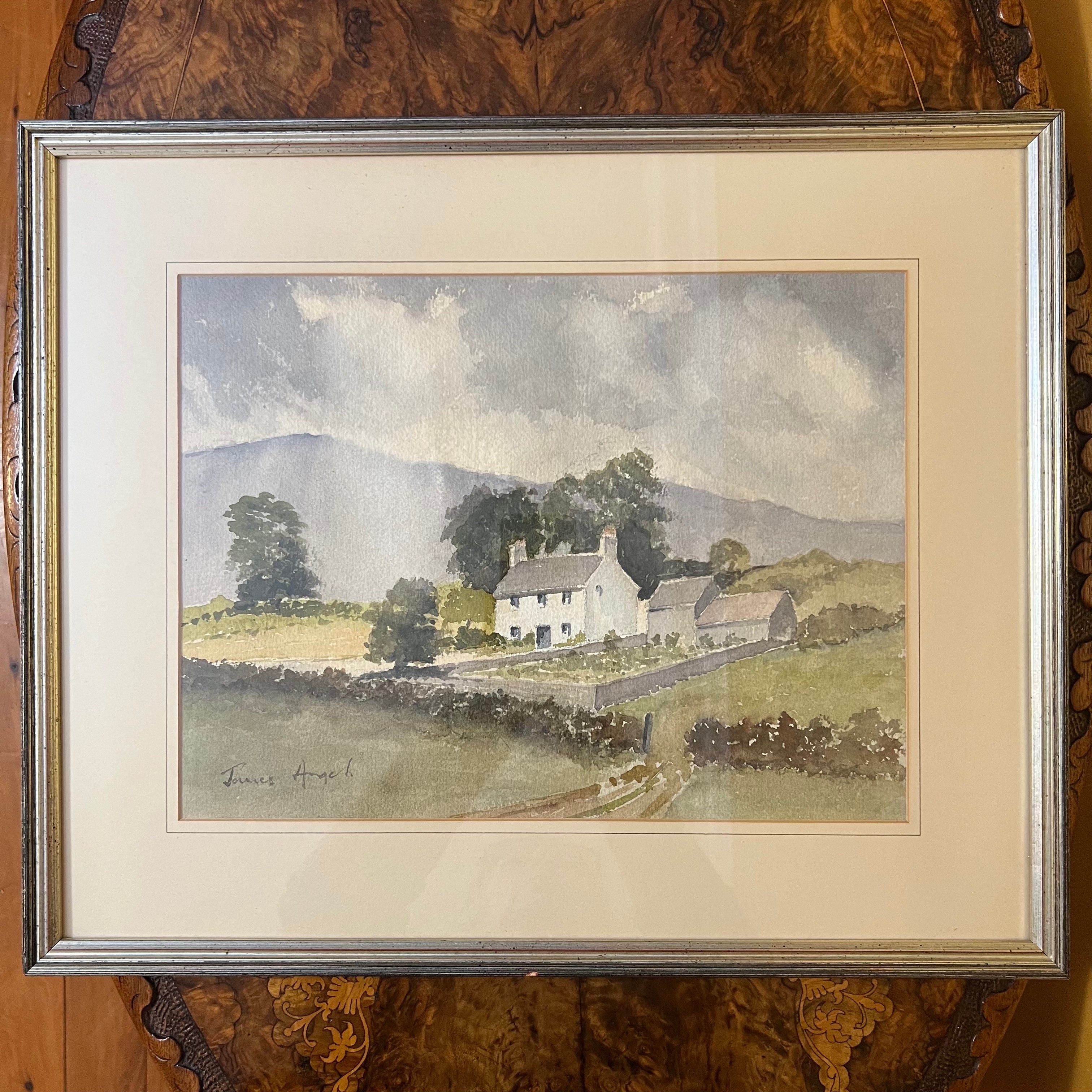James Angel Vintage Farm In The Hills By James Angel Water Painting – Antiques Yeah