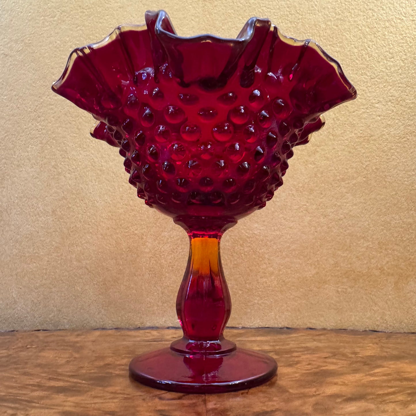 Fenton Ruby Red Hobnail Ruffle Rim 