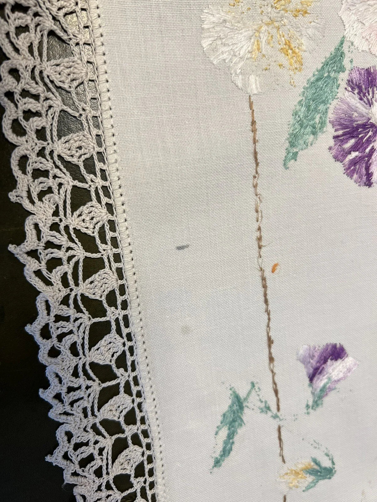 Vintage Floral Embroidered Cotton Doily