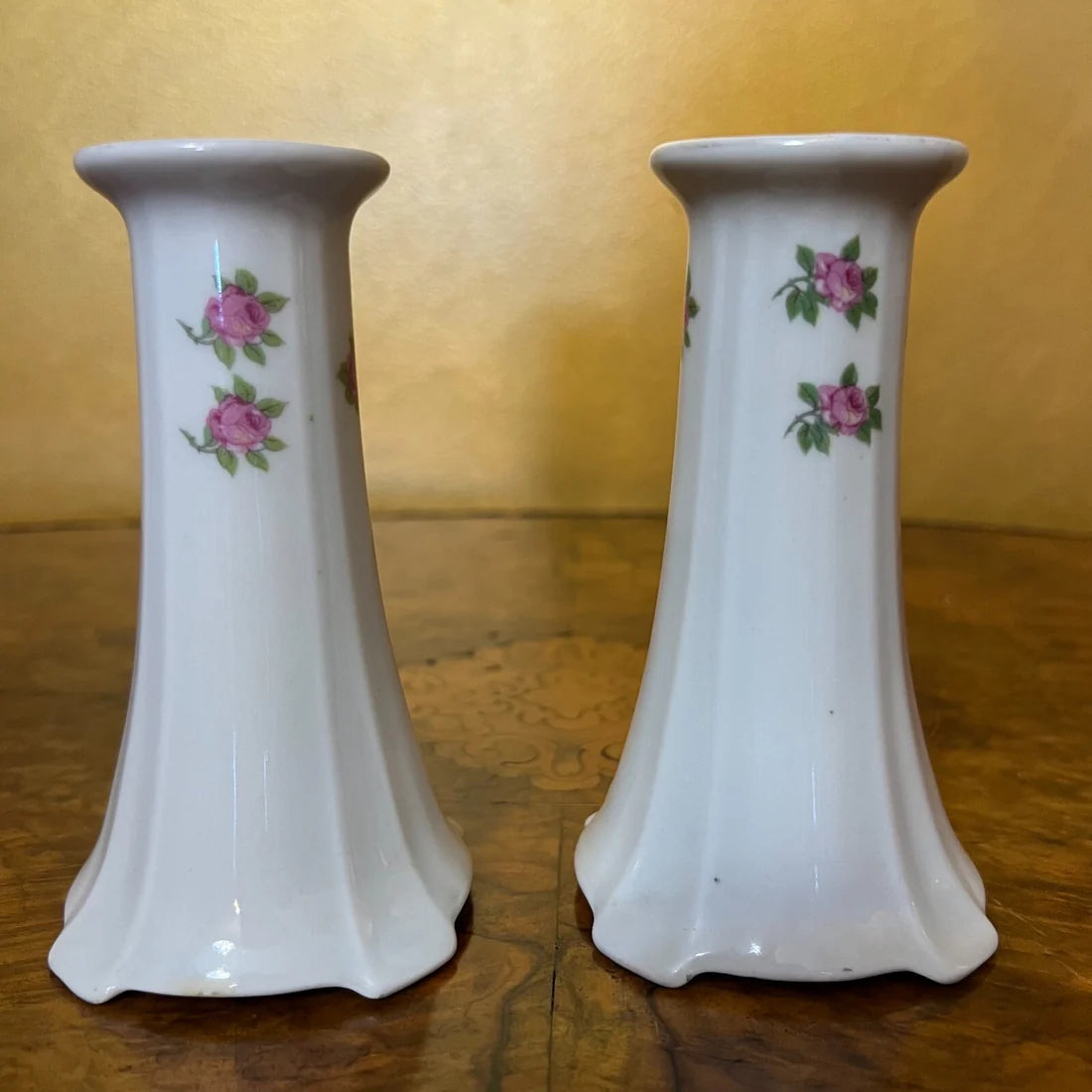 Vintage Floral Porcelain Candlesticks Pair