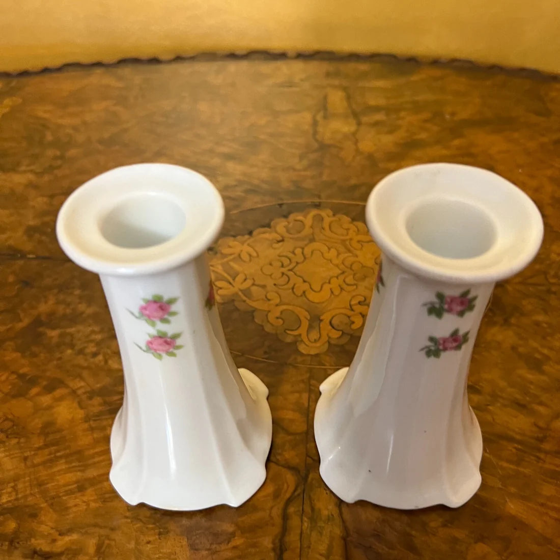 Vintage Floral Porcelain Candlesticks Pair