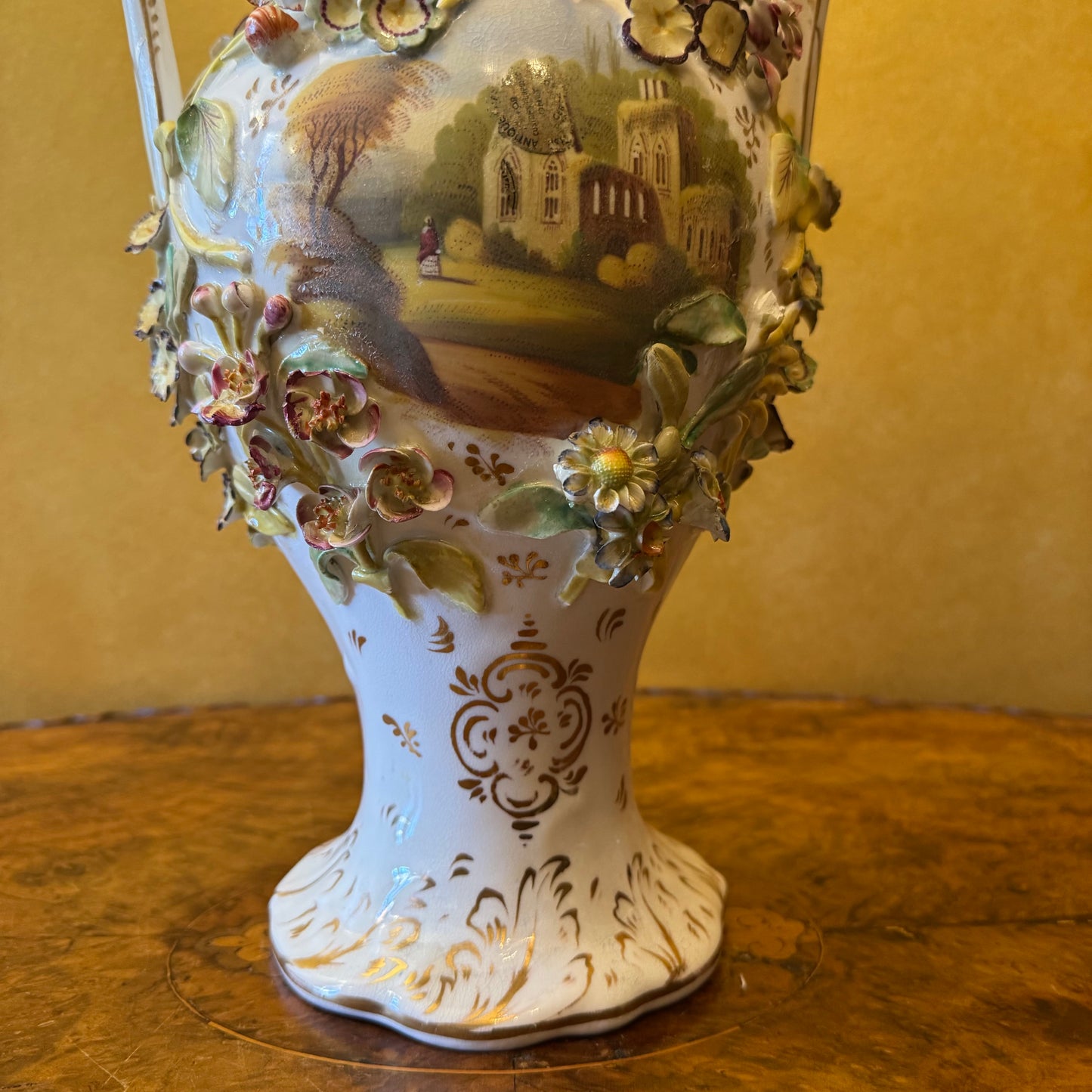 Flowers Hand-Painted Scene Twin Handles Vase Lid