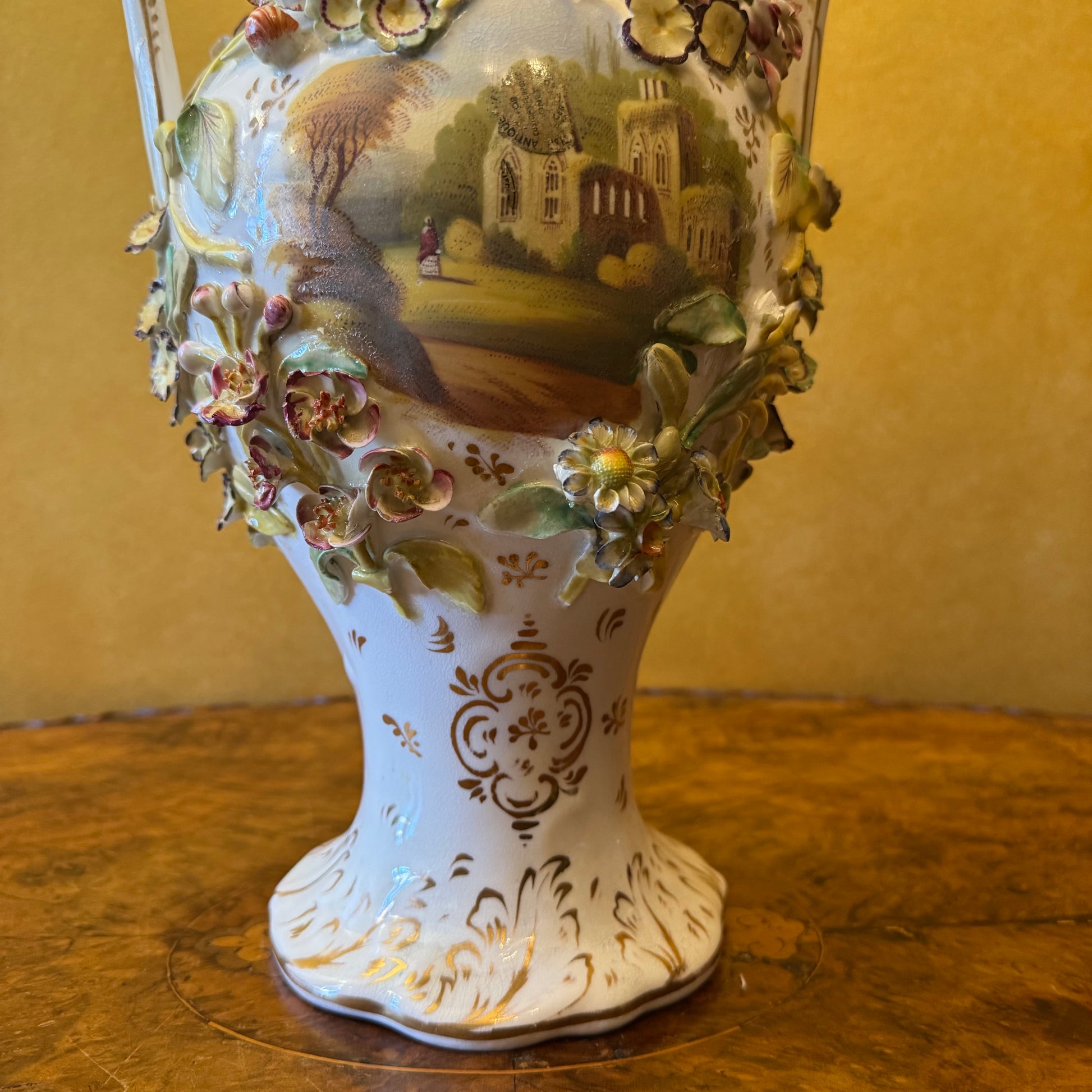 Flowers Hand-Painted Scene Twin Handles Vase Lid