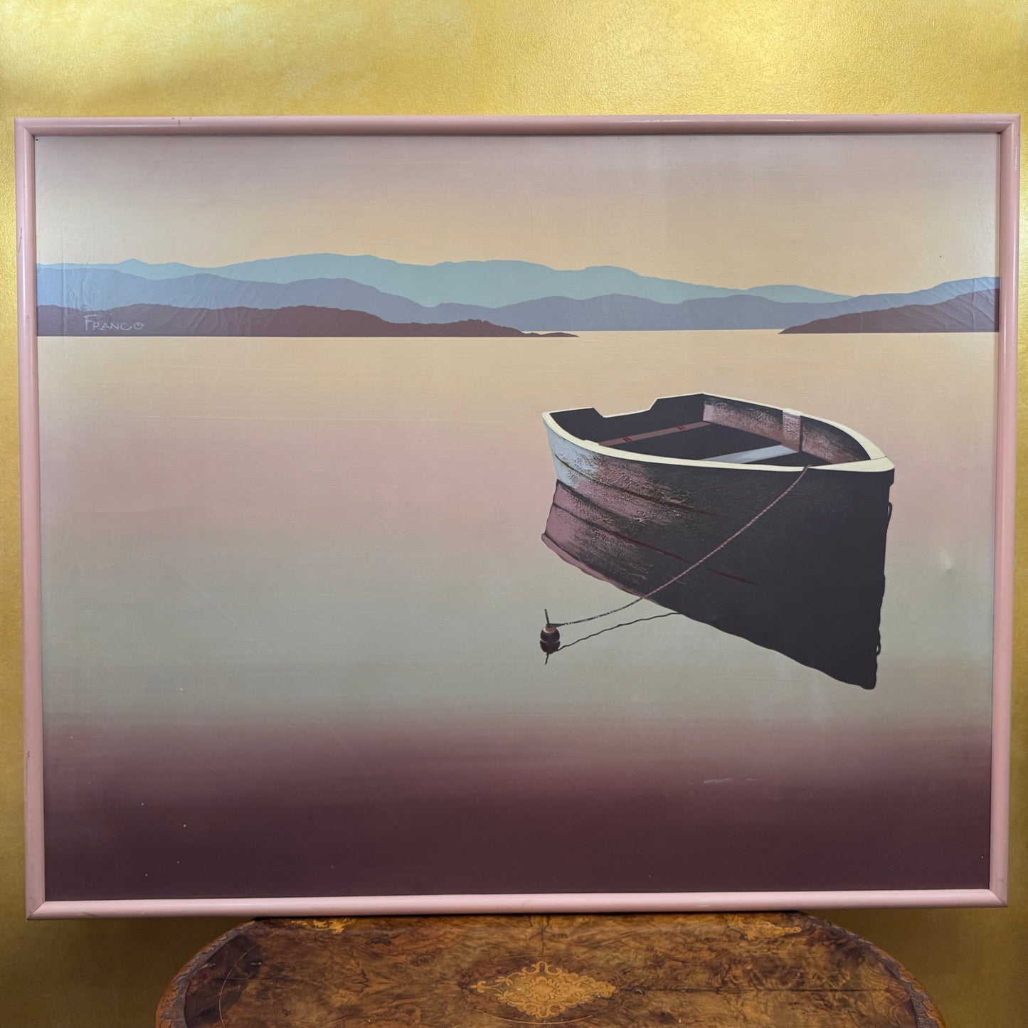 Franco Painting Of Dinghy On Lake Large Artwork 