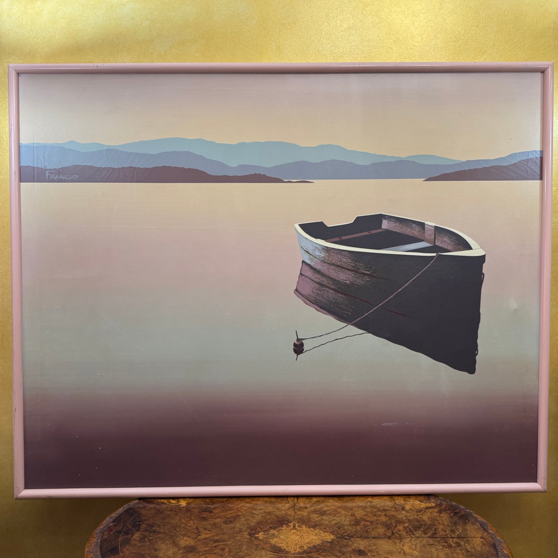 Franco Painting Of Dinghy On Lake Large Artwork 