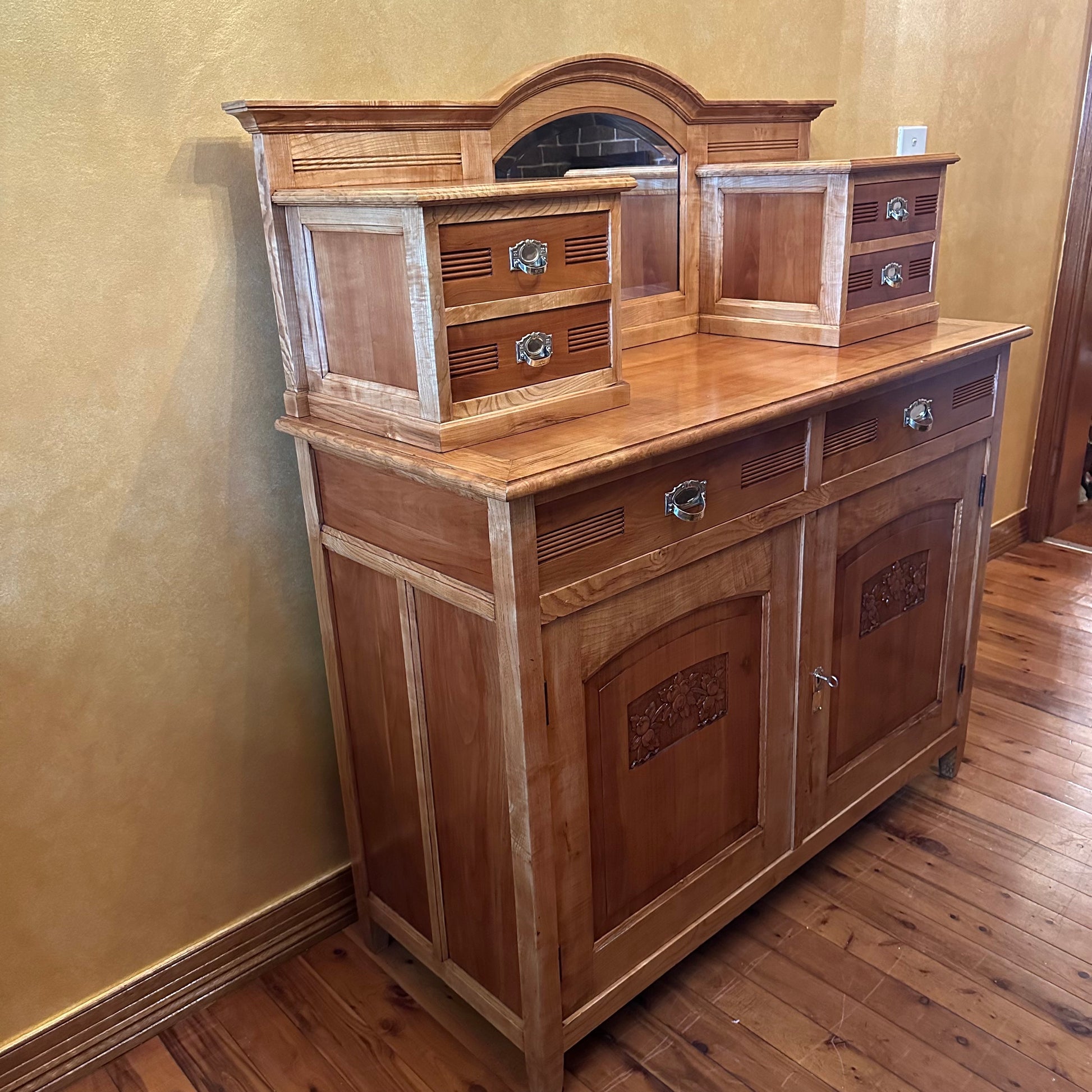 French Elm Mirror Sideboard Drawers 