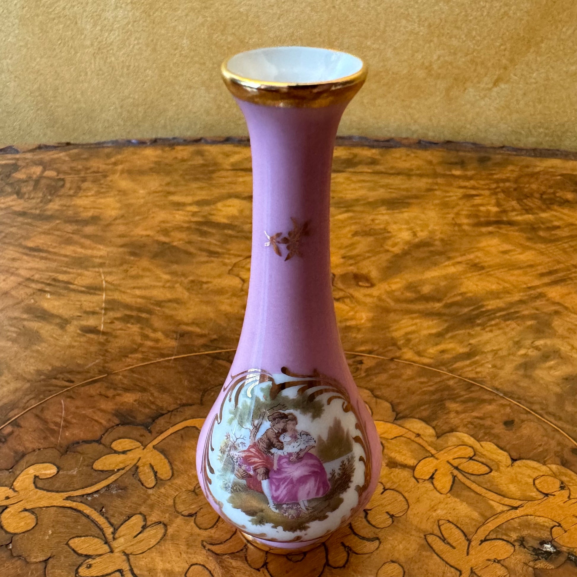 French Limoges Pink Courting Print Small Vase