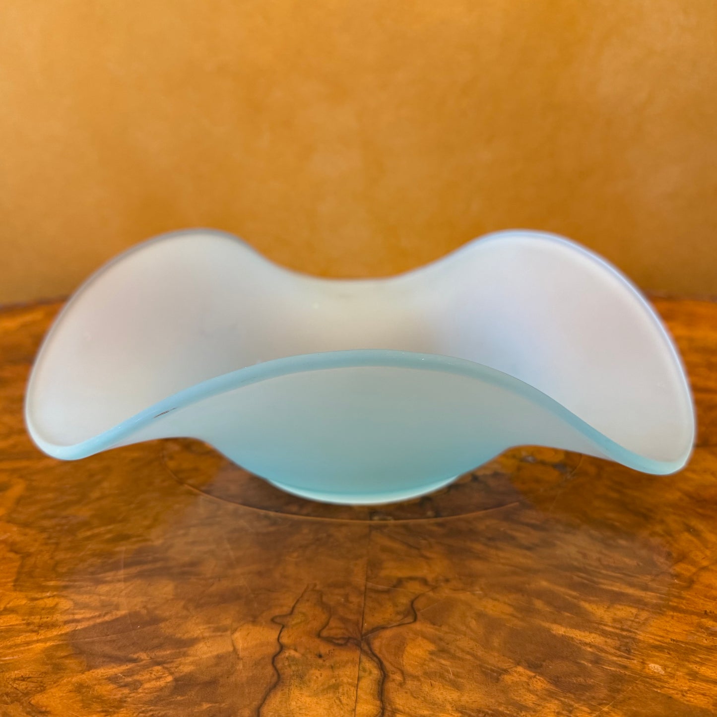 Frosted Blue Ruffled Glass Bowl