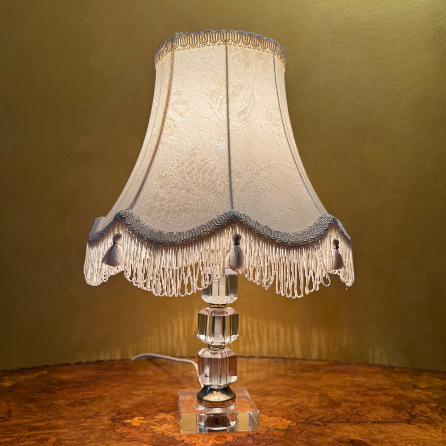 Glass Base Cream Shade Table Lamp 