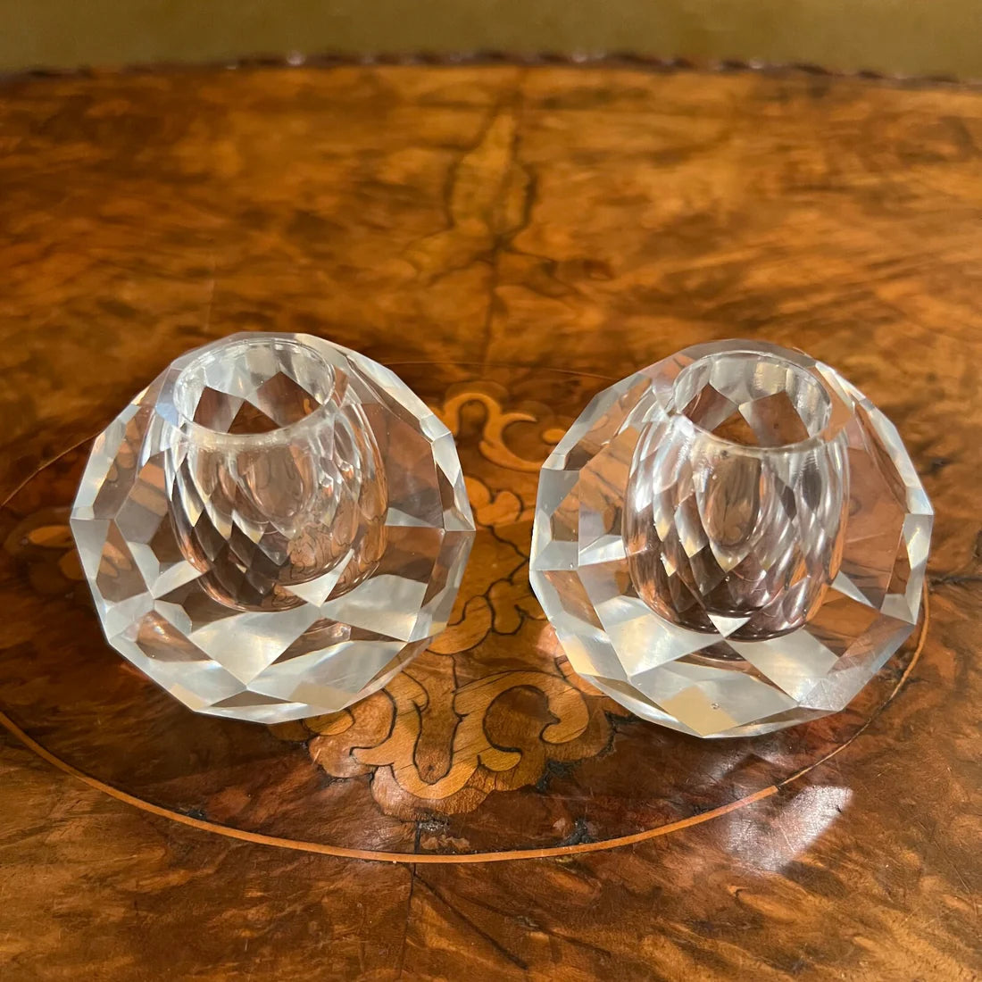 Vintage Glass Candle Holders Pair