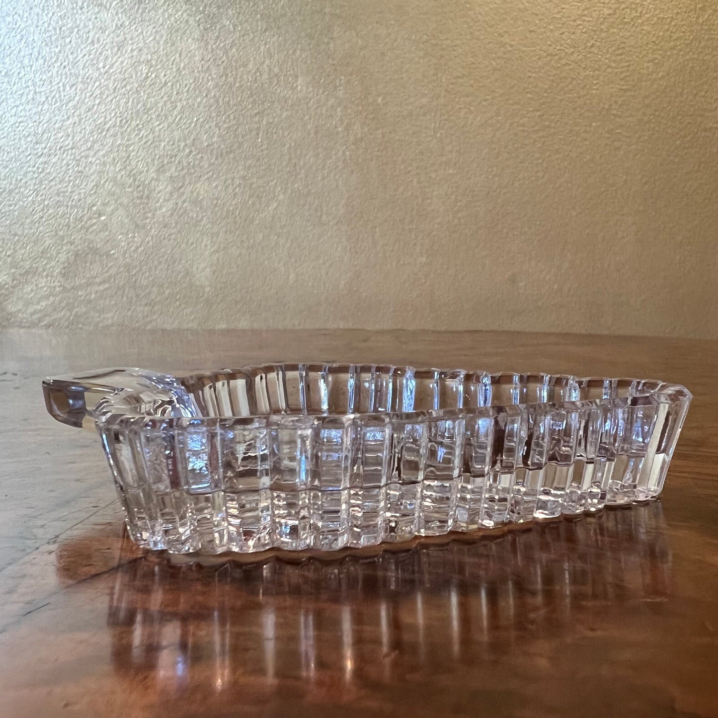 Glass Cut Leaf Shape Dish 