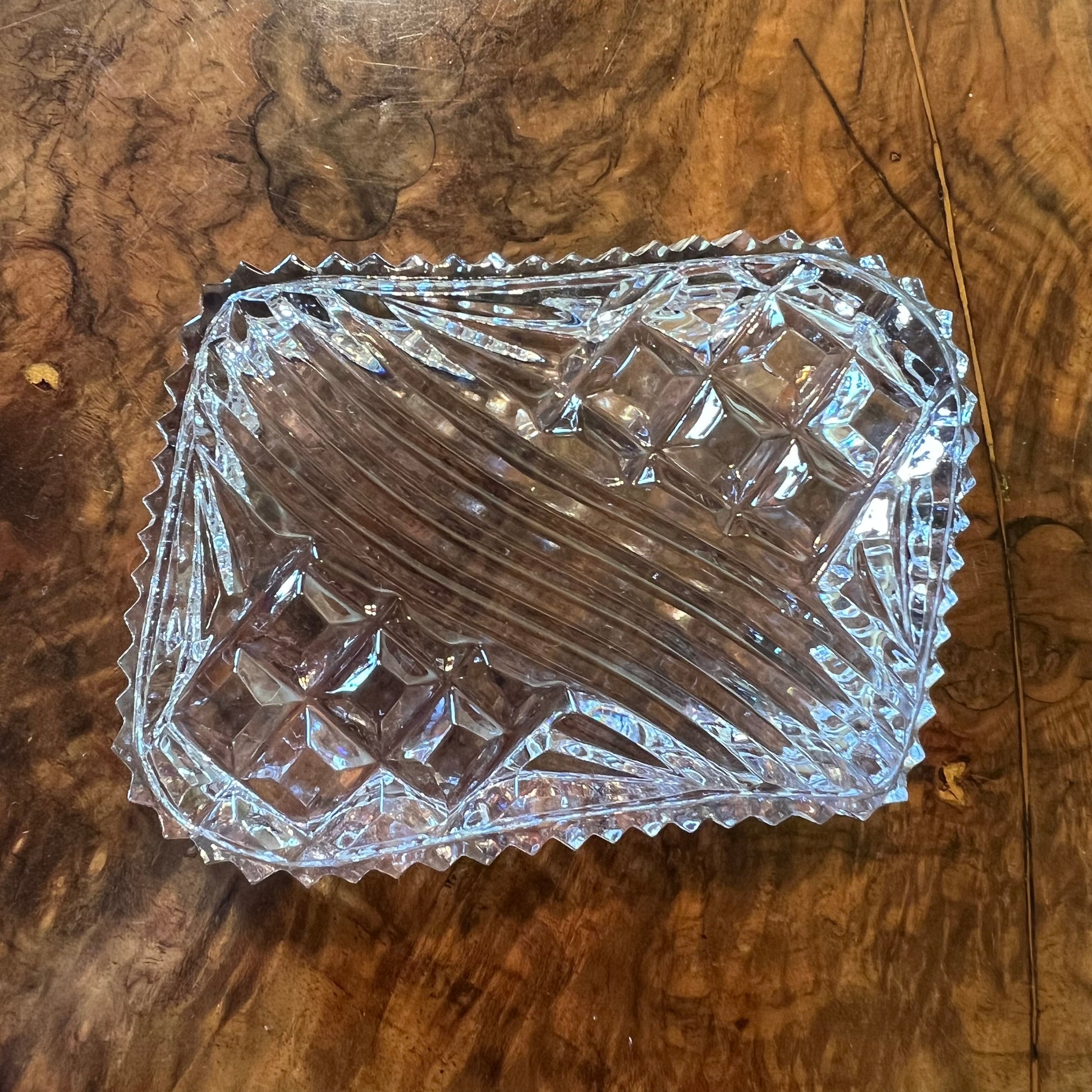 Glass Cut Small Trinket Dish 