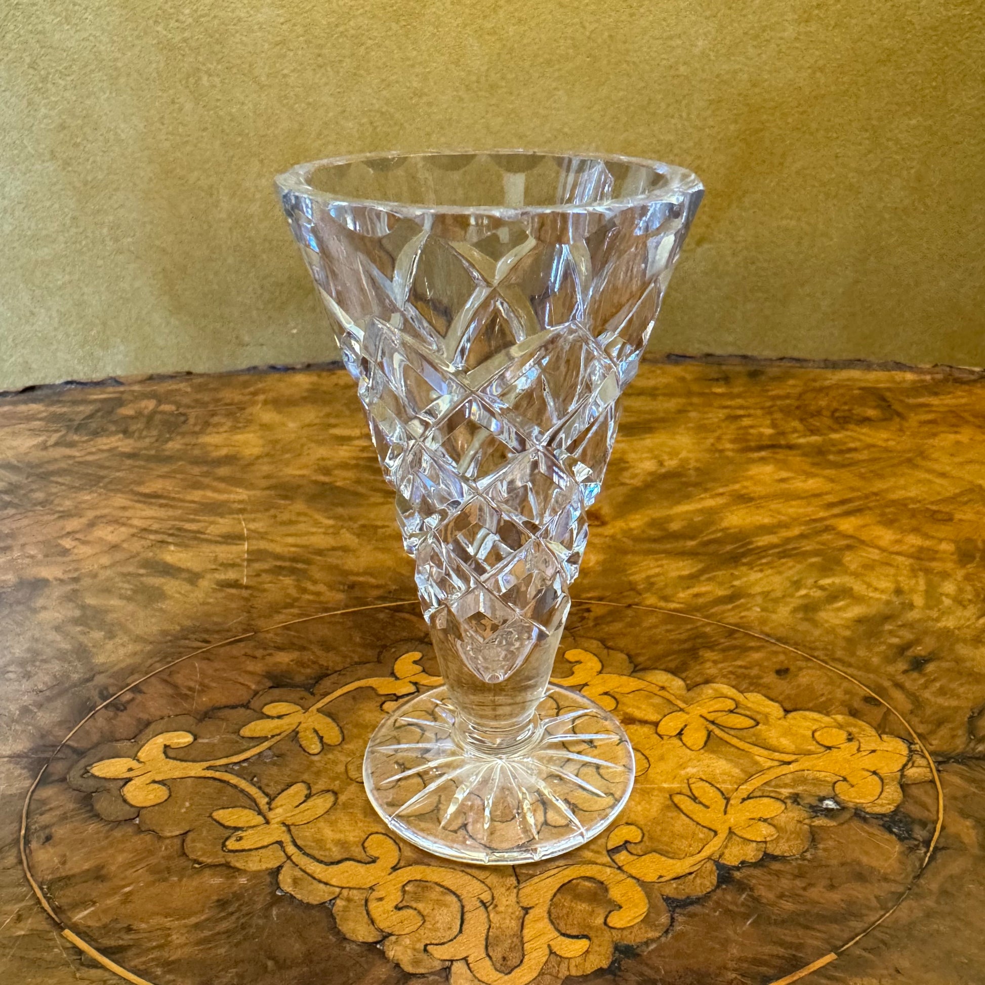 Glass Cut Small Trumpet Vase 