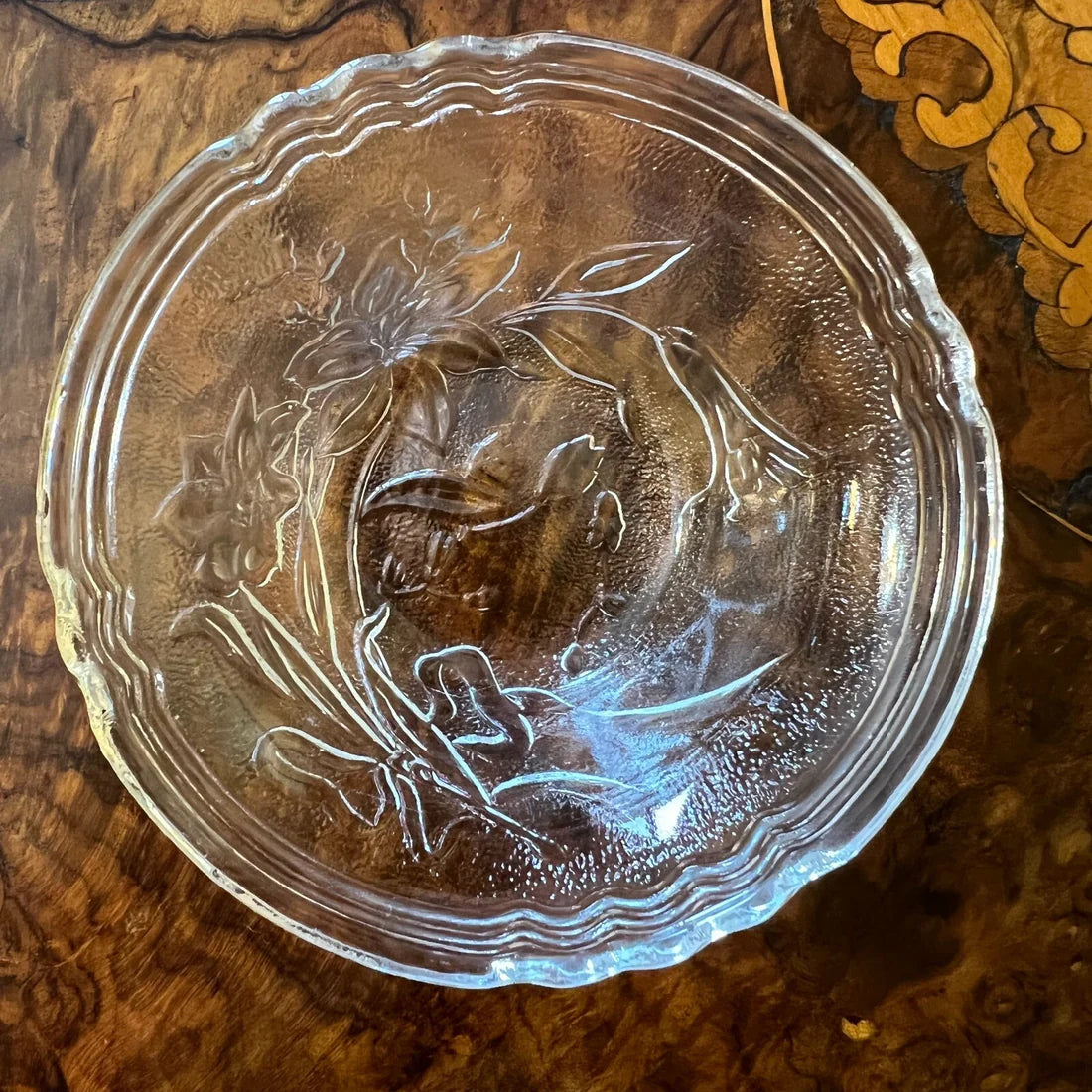 Vintage Glass Floral Design Dessert Bowls Pair