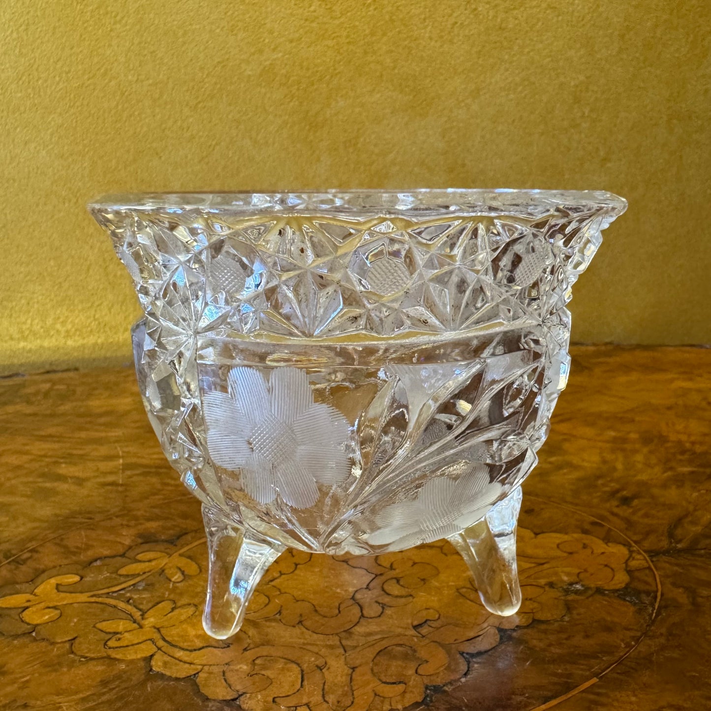 Glass Floral Pattern Footed