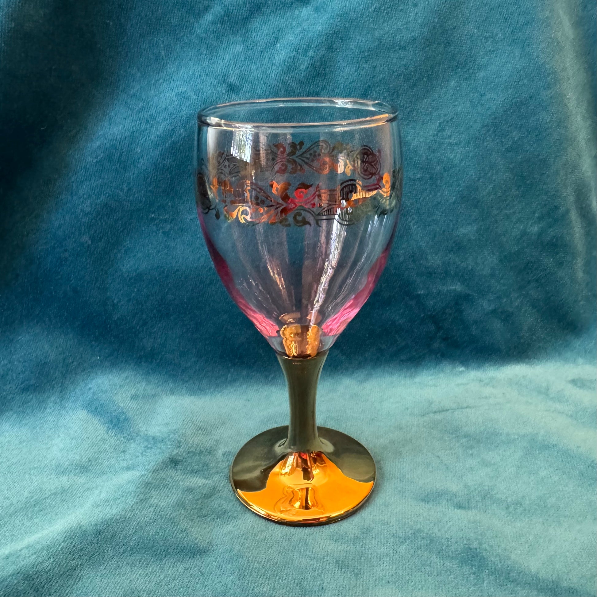 Glass Gold Pink Tint Port Glasses Set 