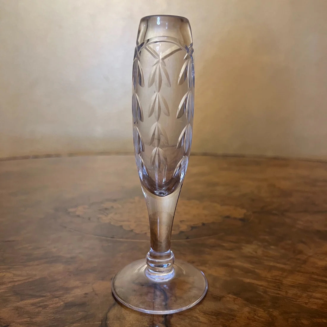Vintage Glass Leaves Cut Small Bud Vase