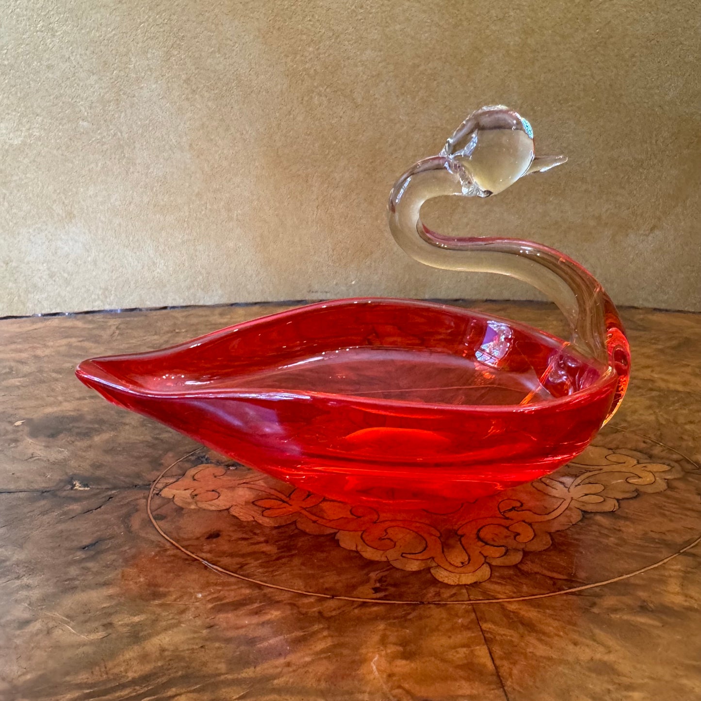 Glass Red Swan Bowl 