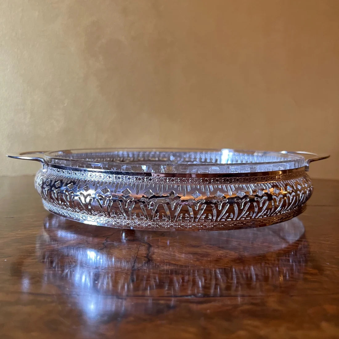 Vintage Metal & Glass Serving Platter