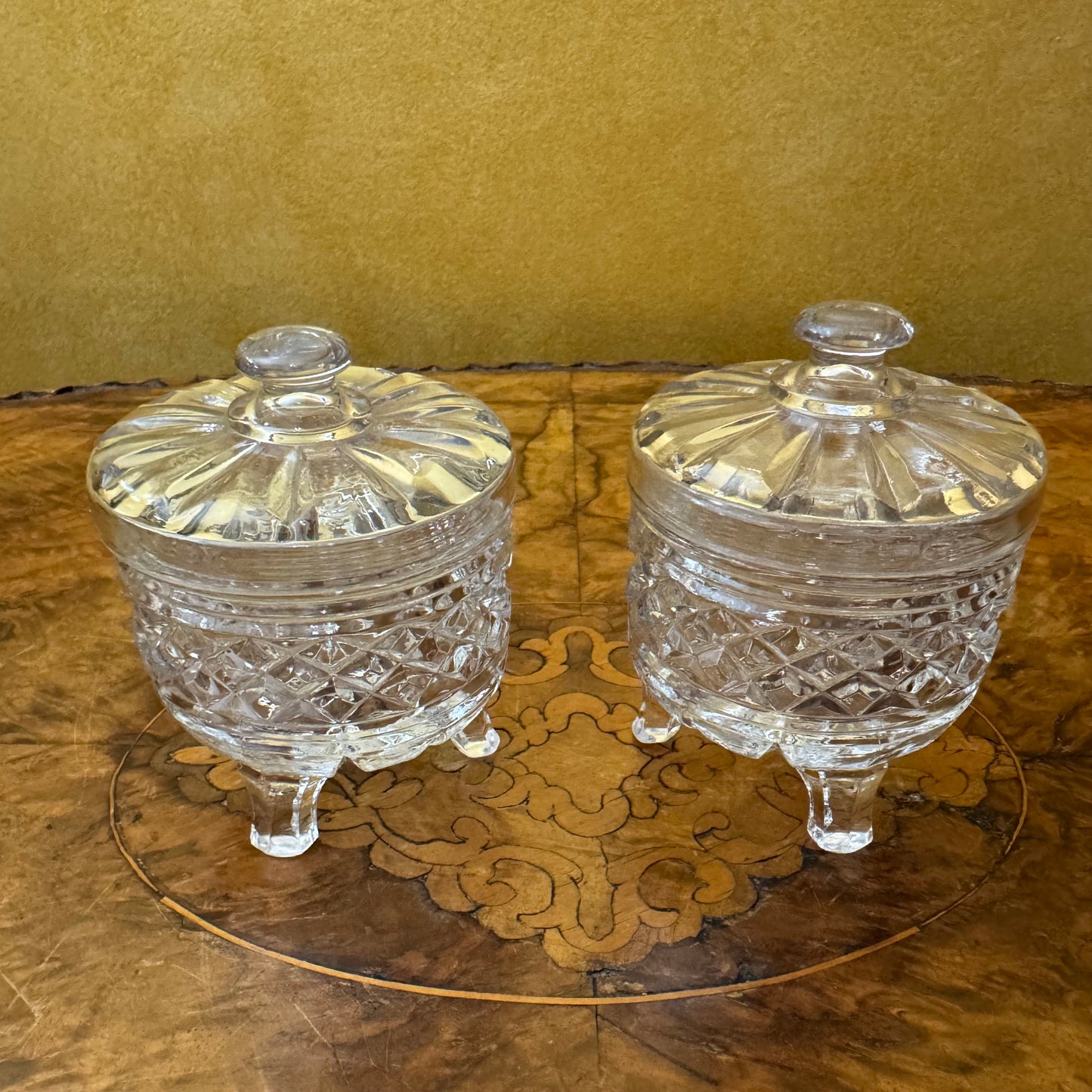 Vintage Glass Small Bowls With Lids Pair 