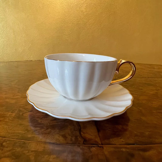 Gold Trim White Tea Cup & Saucer