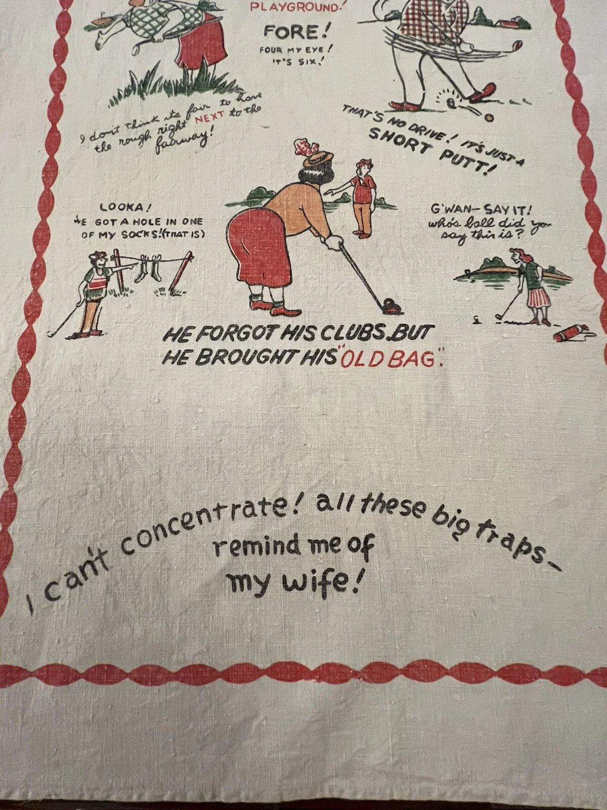 Vintage Golf Print Tea Towel