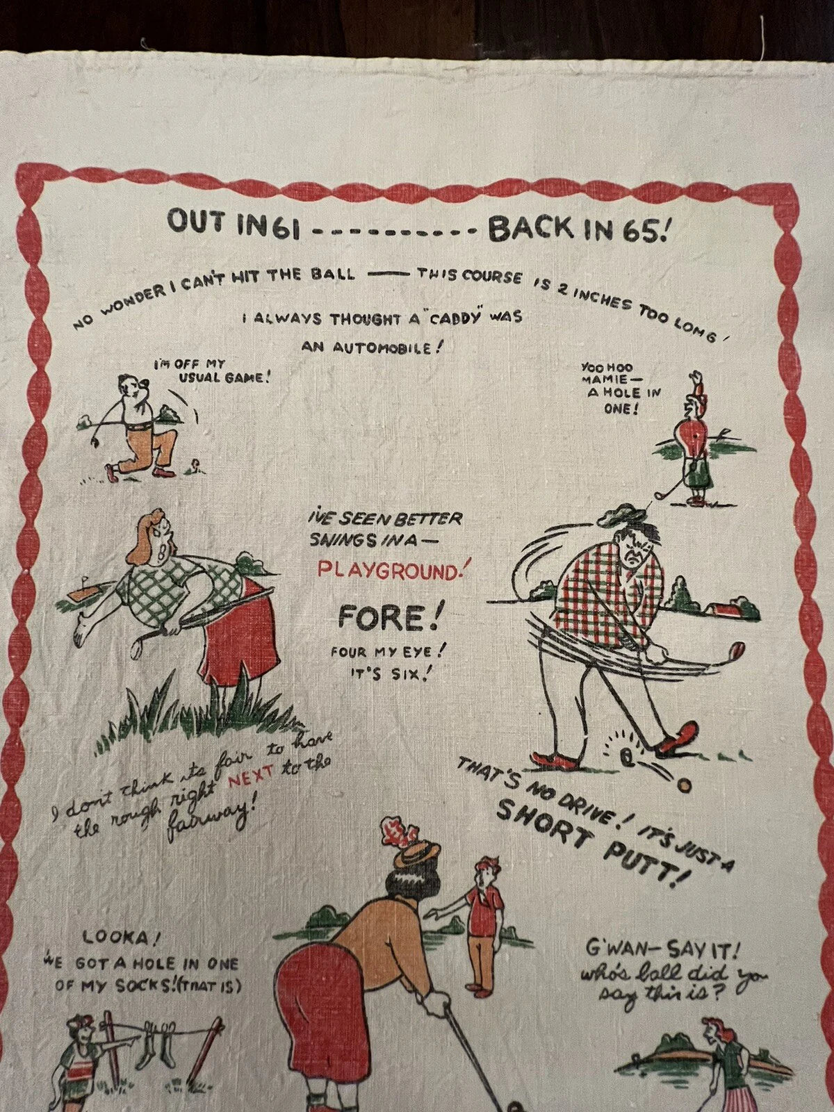 Vintage Golf Print Tea Towel