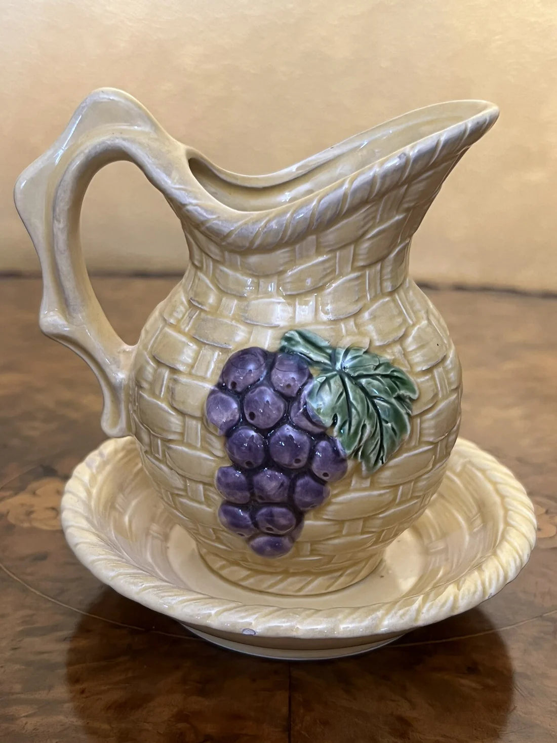 Vintage Grape & Strawberry Print Jug & Base